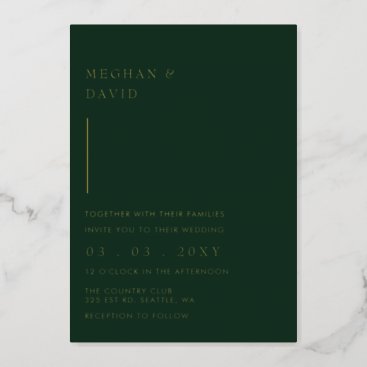 Simple Elegant Modern Green Wedding   Foil Invitation