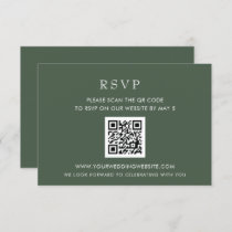 Simple Elegant Modern Green Wedding QR CODE RSVP Card