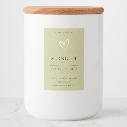 SIMPLE ELEGANT MODERN GREEN WHITE HEART CANDLE FOOD LABEL