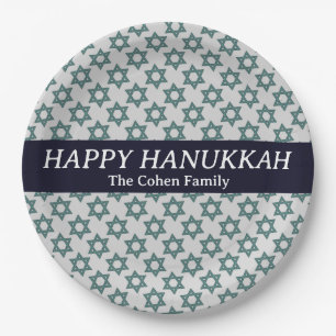 Simple Elegant Modern Hanukkah family Photo Paper Plates