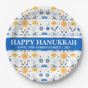 Simple Elegant Modern Hanukkah family Photo Paper Plates
