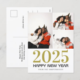 Simple Elegant Modern Happy New Year 3 photo Holiday Postcard