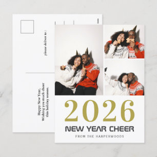 Simple Elegant Modern Happy New Year 3 photo Holiday Postcard