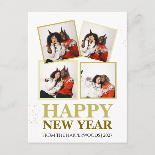 Simple Elegant Modern Happy New Year 4 photo Holiday Postcard