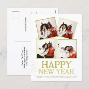 Simple Elegant Modern Happy New Year 4 photo Holiday Postcard