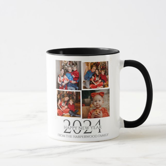 Simple Elegant Modern Happy New Year Four Photo Mug (Right)