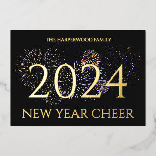 Simple Elegant Modern Happy New Year One Photo Foil Holiday Card