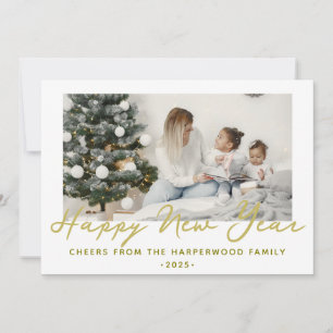 Simple Elegant Modern Happy New Year One Photo Holiday Card