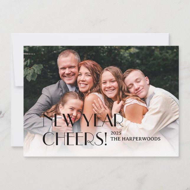 Simple Elegant Modern Happy New Year One Photo Holiday Card (Front)
