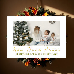 Simple Elegant Modern Happy New Year One Photo Holiday Card