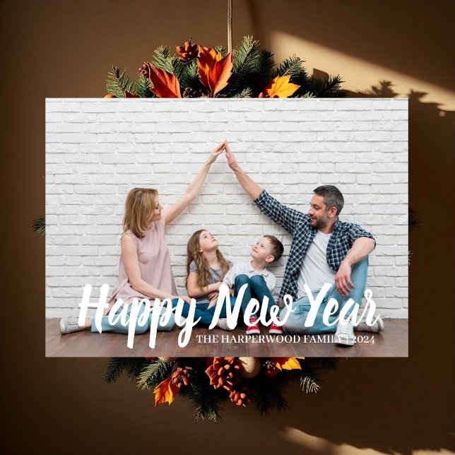 Simple Elegant Modern Happy New Year One Photo Holiday Card (Creator Uploaded)