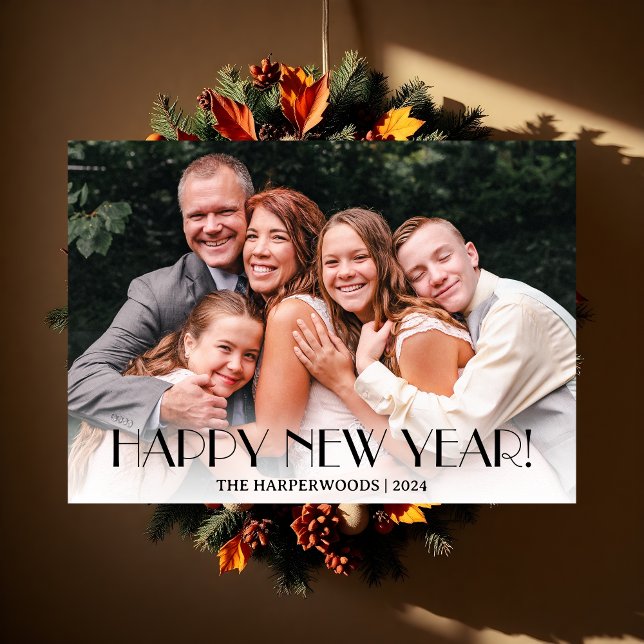 Simple Elegant Modern Happy New Year One Photo Holiday Card (Creator Uploaded)