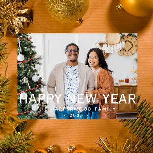 Simple Elegant Modern Happy New Year One Photo Holiday Card