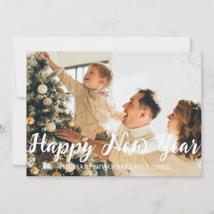 Simple Elegant Modern Happy New Year One Photo Holiday Card