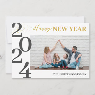 Simple Elegant Modern Happy New Year One Photo Holiday Card