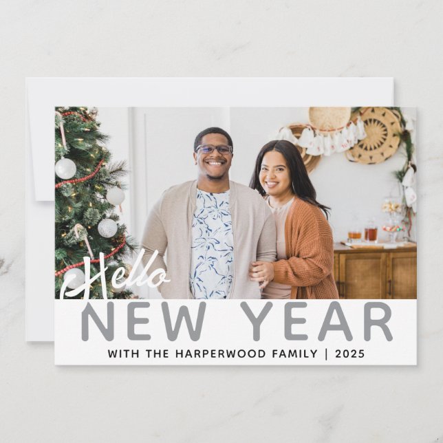 Simple Elegant Modern Happy New Year One Photo Holiday Card (Front)