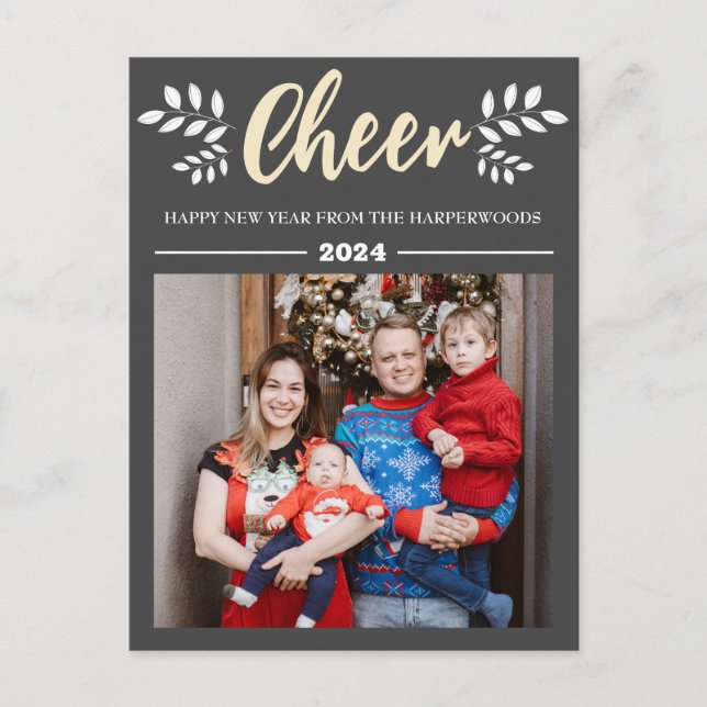 Simple Elegant Modern Happy New Year One Photo Holiday Postcard (Front)