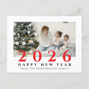 Simple Elegant Modern Happy New Year One Photo Holiday Postcard