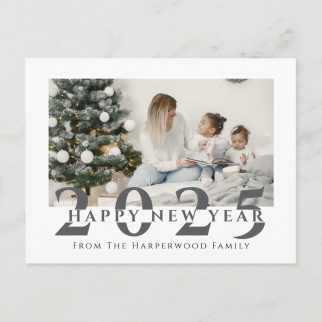 Simple Elegant Modern Happy New Year One Photo Holiday Postcard (Front)