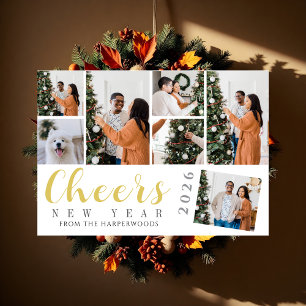 Simple Elegant Modern Happy New Year Photo Collage Holiday Card