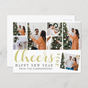 Simple Elegant Modern Happy New Year Photo Collage Holiday Postcard
