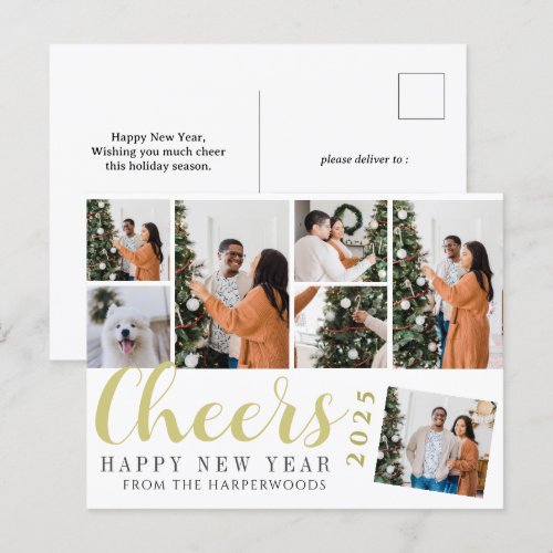 Simple Elegant Modern Happy New Year Photo Collage Holiday Postcard Simple Elegant Modern Happy New Year Photo Collage Holiday Postcard