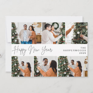 Simple Elegant Modern Happy New Year Six Photo Holiday Card