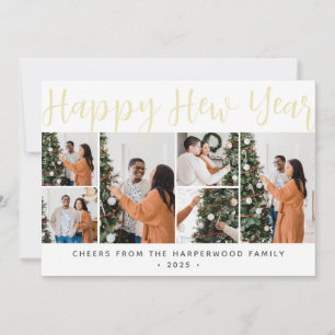 Simple Elegant Modern Happy New Year Six Photo Holiday Card