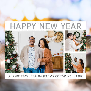 Simple Elegant Modern Happy New Year Six Photo Holiday Card