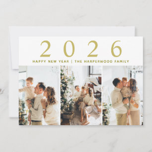 Simple Elegant Modern Happy New Year Three Photo Holiday Card