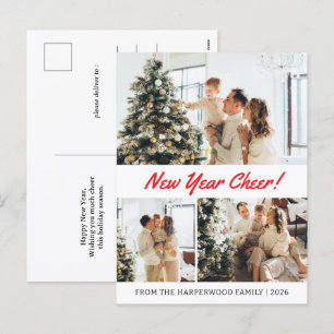 Simple Elegant Modern Happy New Year Three-Photo Holiday Postcard