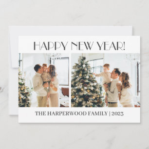 Simple Elegant Modern Happy New Year Two Photo Holiday Card