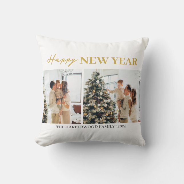 Simple Elegant Modern Happy New Year Two Photo Throw Pillow (Front)