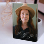 Simple Elegant Modern Lady Birthday Photo Keppsake Acrylic Award<br><div class="desc">Discover the Simple Elegant Modern Acrylic Award, a cherished keepsake for anniversaries or birthdays. This exquisite piece showcases a customizable photo portrait, preserving treasured memories in timeless style. Personalize it with a heartfelt message in crisp white font, adding a touch of sentiment to your gift. Whether celebrating enduring love or...</div>