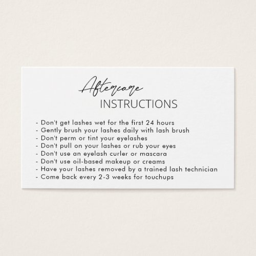 Simple Elegant Modern Lashes Aftercare Card