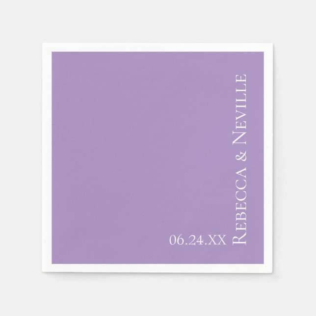 Simple Elegant Modern Lavender Text Wedding Napkins (Front)