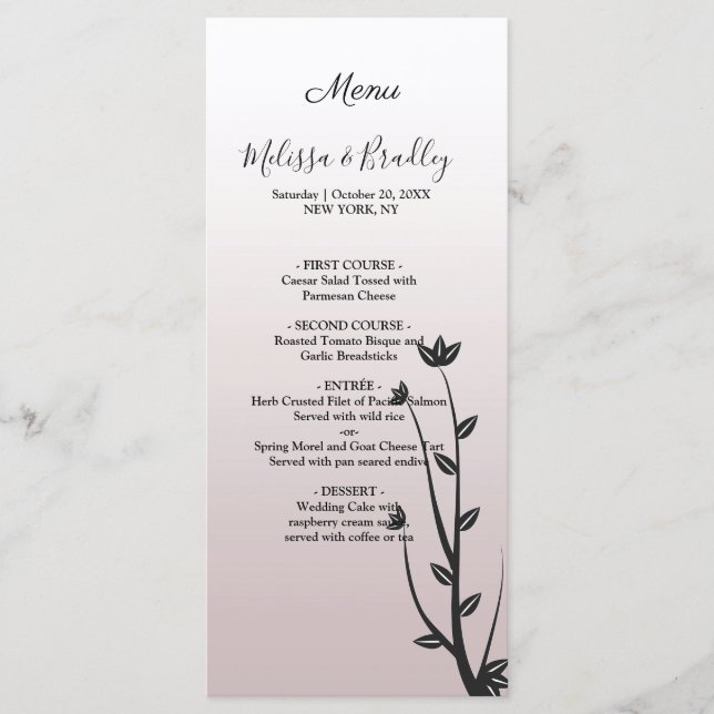 Simple Elegant Modern leaves    Wedding Menu (Front)
