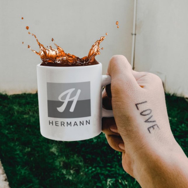  Simple Elegant Modern Minimal Initial & Name Grey Coffee Mug (Creator Uploaded)