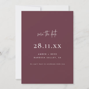 Simple Elegant Modern Minimalist Burgundy Script Save The Date