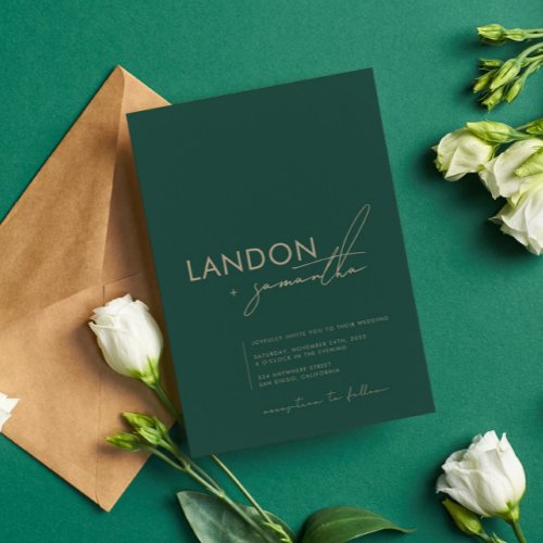 Simple Elegant Modern Minimalist Green Wedding  Invitation