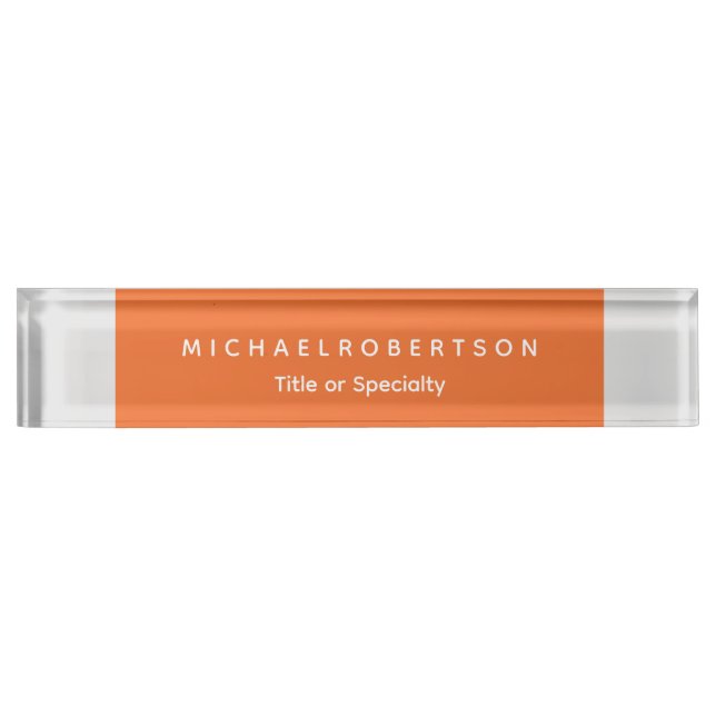 Simple Elegant Modern Minimalist Grey Orange Desk Name Plate (Front)