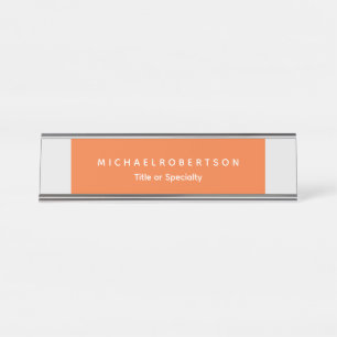 Simple Elegant Modern Minimalist Grey Orange Desk Name Plate