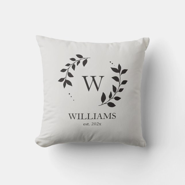 Simple Elegant Modern Monogram Family Last Name Throw Pillow (Front)
