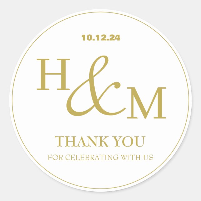 Simple Elegant Modern Monogrammed Wedding Classic Round Sticker (Front)