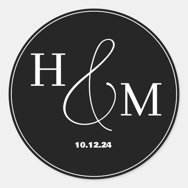 Simple Elegant Modern Monogrammed Wedding Classic Round Sticker (Front)