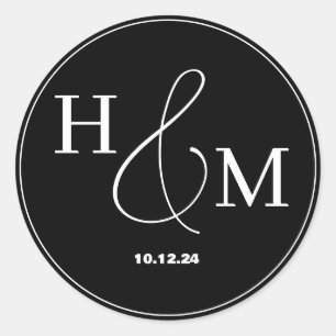 Simple Elegant Modern Monogrammed Wedding Classic Round Sticker