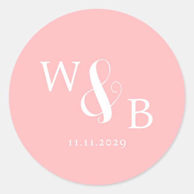 Simple Elegant Modern Monogrammed Wedding Classic Round Sticker (Front)