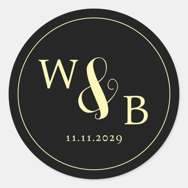 Simple Elegant Modern Monogrammed Wedding Classic Round Sticker (Front)