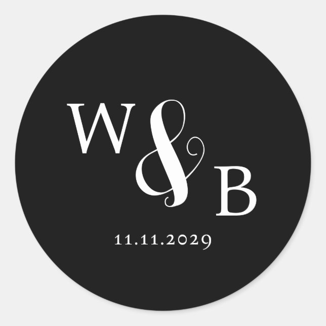 Simple Elegant Modern Monogrammed Wedding Classic Round Sticker (Front)