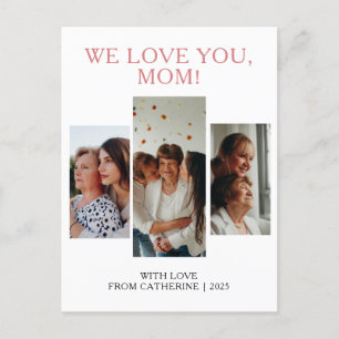Simple Elegant Modern Mothers Day 3 Photo Holiday Postcard